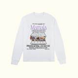 Mamala Organics Mamala Fruit Stand Long Sleeve: white cotton, unisex, flower stand graphic, made in Los Angeles.