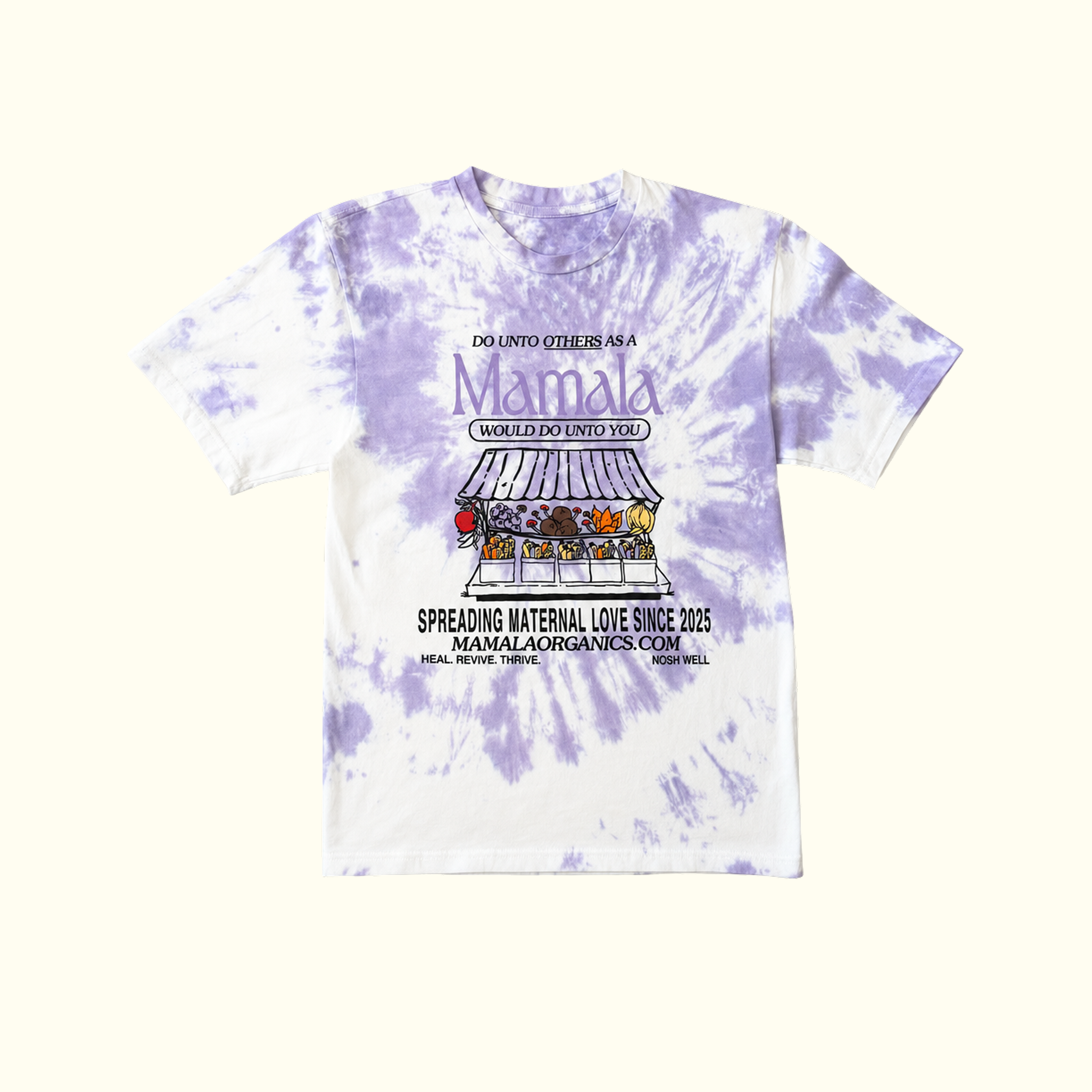 Mamala x La Bananita Tee in purple/white with flower shop graphic, by Mamala Organics. Made in Los Angeles.