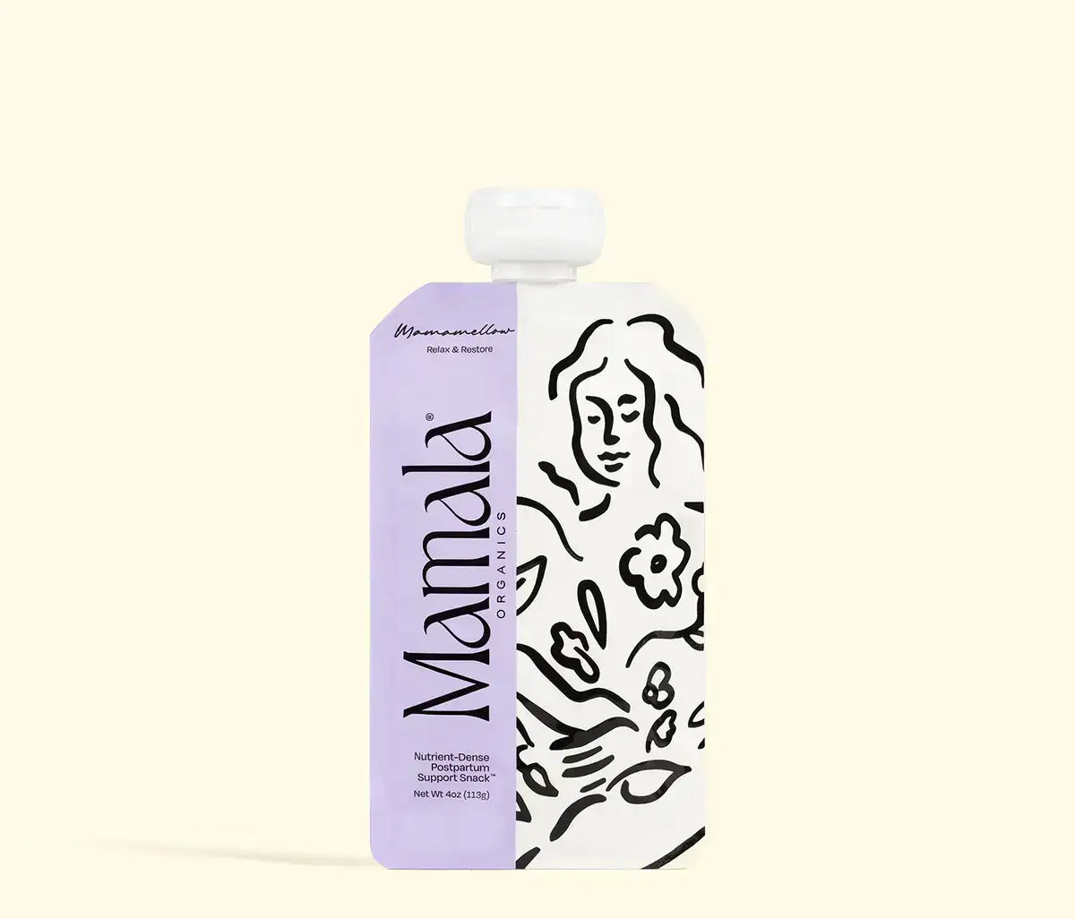 Mamala Postpartum Support Snack pouch – Mamamellow flavor front of package